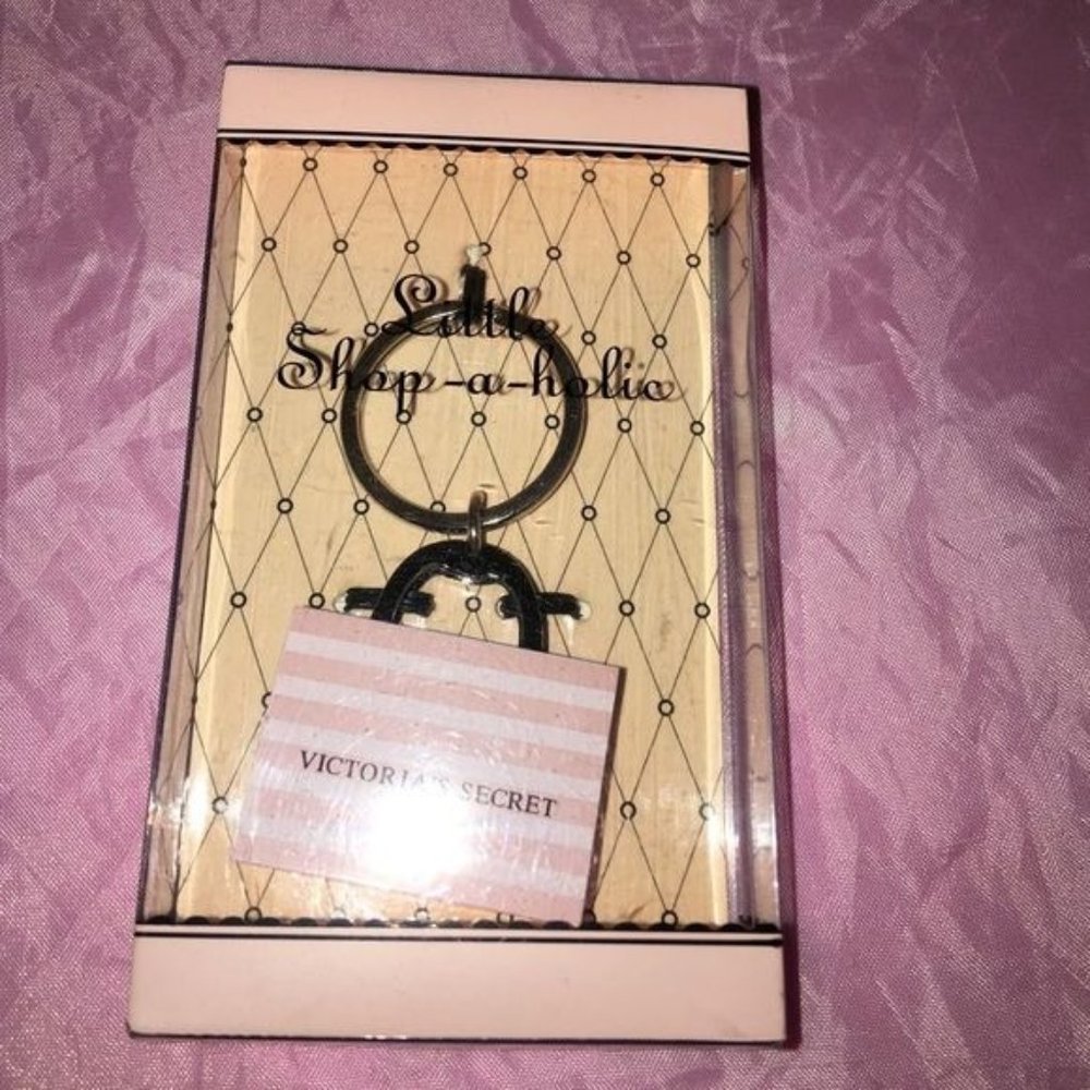 Victoria's Secret Vintage pink white stripe tote bag key chain NIB